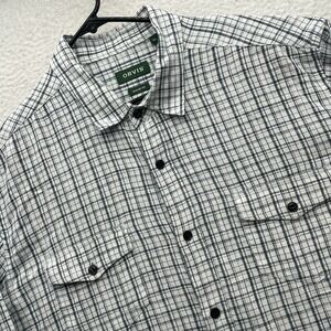 Orvis Shirt Mens XL Gray White Plaid Check Active Fit Long Sleeve Button Down
